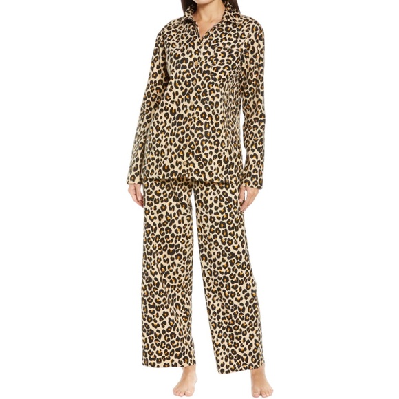 Nordstrom Other - NORDSTROM - Leopard Print Flannel Pajama Set Tan/Black Size M
